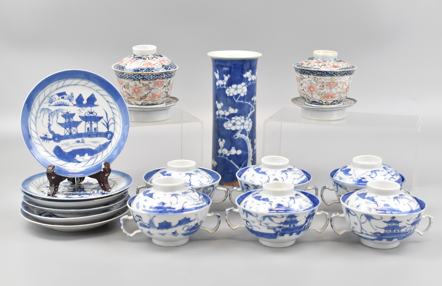 Appraisal: A set of Chinese blue white teacups covers saucers and