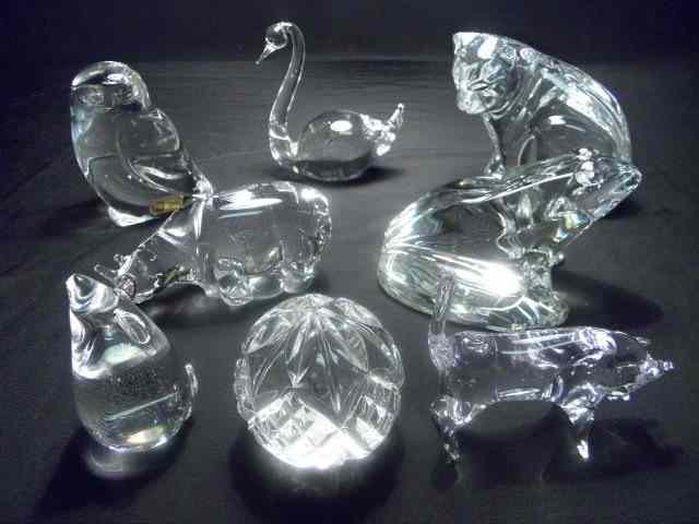 Appraisal: Eight crystal animal paper weights and figurines Includes Hadeland lead