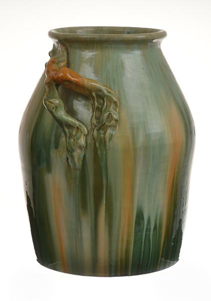 Appraisal: LARGE TAPERED REMUED DRIP GLAZE VASE WITH APPLIED TWIG DECORATION