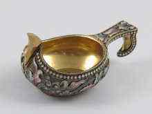 Appraisal: A Russian silver gilt cloisonne enamelled kovsh standard mark and