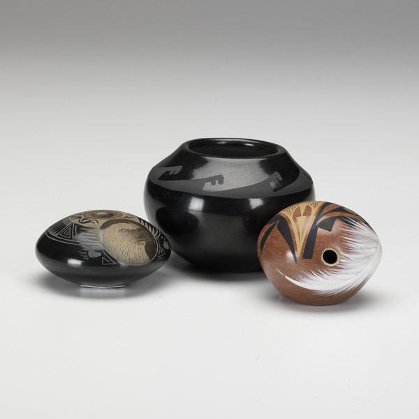 Appraisal: THREE PUEBLO POTS CONTEMPORARY ARTISTS by Kevin Naranjo Santana Adam