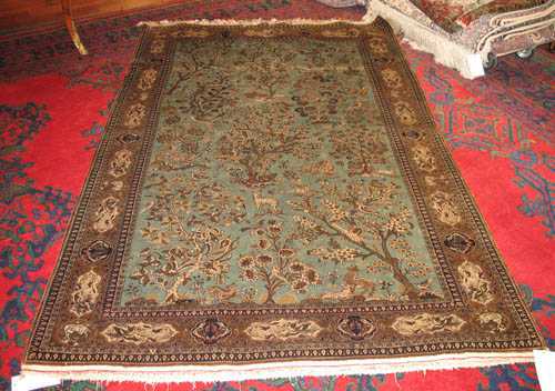 Appraisal: GHOM SILK RUG old Turquoise central field decorated with trees