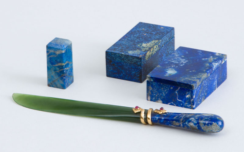 Appraisal: CARTIER GOLD-MOUNTED LAPIS LAZULI AND NEPHITE PAPER OPENER Marked Cartier