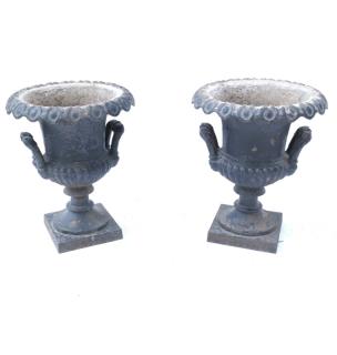 Appraisal: Pair of Cast Iron Campagna-Form Urns Dia x H Overall