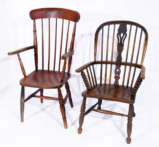 Appraisal: AN ASH WINDSOR CHAIR with splat back panelled seat and