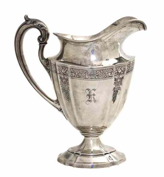 Appraisal: An American Sterling Silver Pitcher International in the Kensington pattern