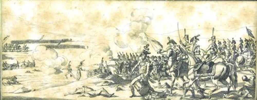 Appraisal: French Paris drawing c Military Scene with Calvary black ink