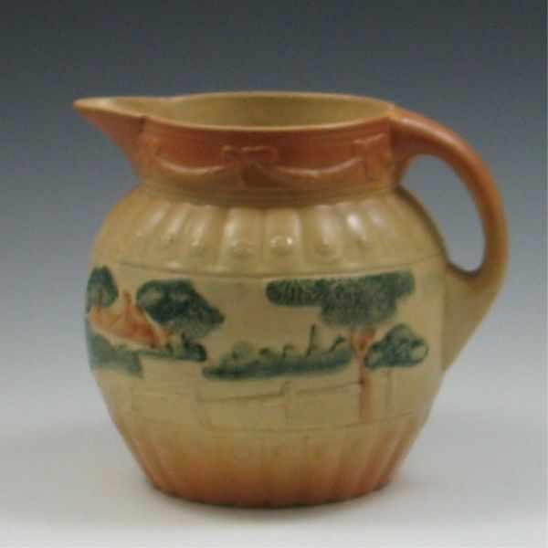 Appraisal: Roseville Utility Ware Landscape Pitcher marked with die impressed R