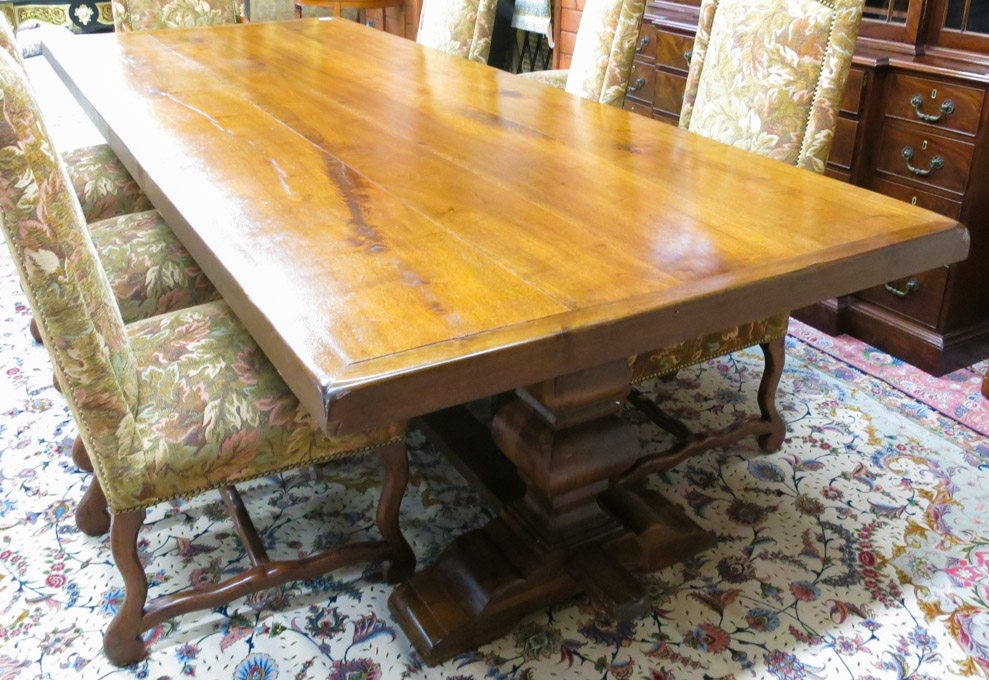 Appraisal: LARGE TRESTLE-BASE MAHOGANY BANQUET TABLE imported from Italy th century