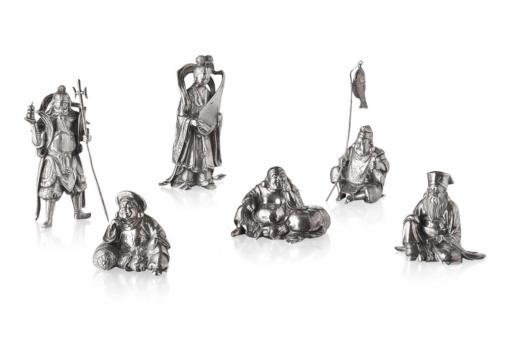 Appraisal: SET OF JAPANESE SILVER FIGURES OF IMMORTALS MEIJI PERIOD comprising