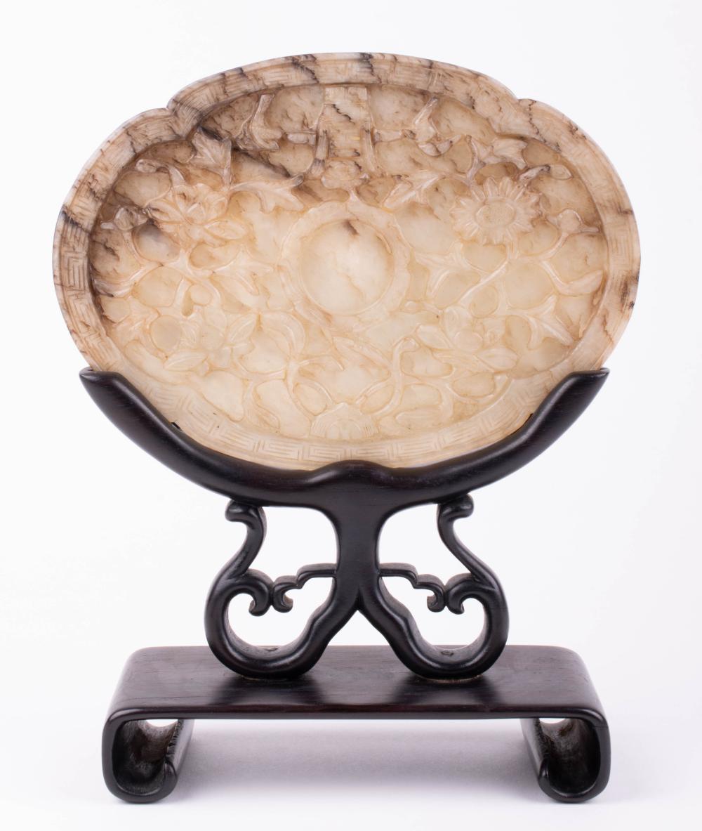 Appraisal: CHINESE WHITE AND BROWN MOTTLED JADE CUP STAND QING DYNASTY