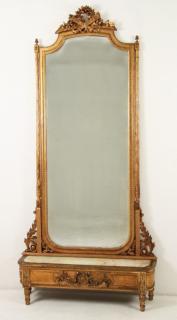 Appraisal: LOUIS XVI STYLE CARVED GILTWOOD PIER MIRROR AND MATCHING CONSOLE