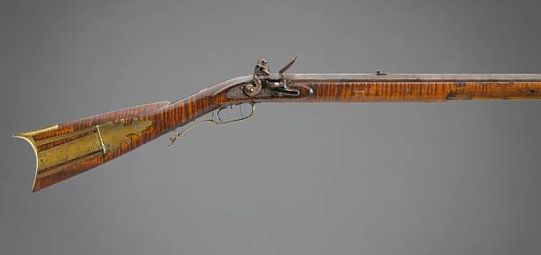 Appraisal: An American full-stocked flintlock rifle by S Stoutsecond quarter th