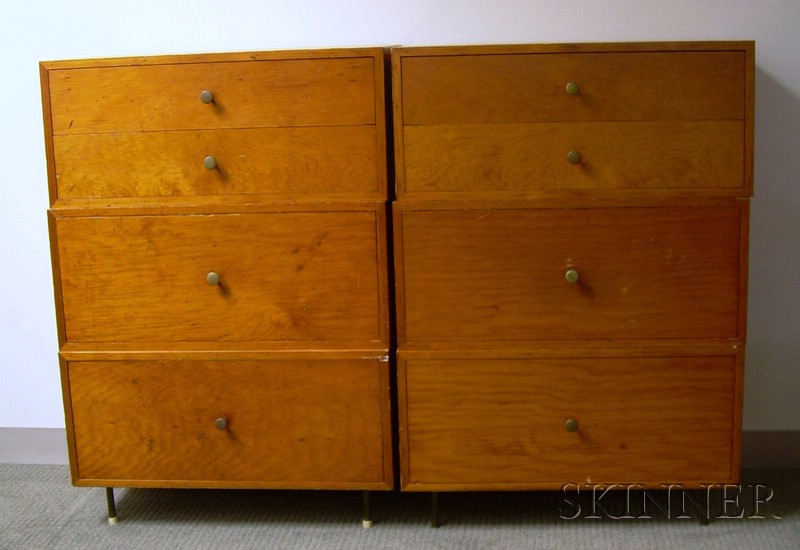 Appraisal: Pair of Mid-century Modern Plywood Three-stack Four-Drawer Chests possibly designed