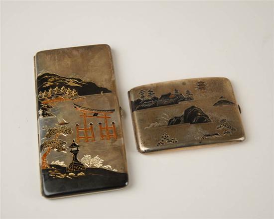 Appraisal: Two Japanese Sterling Cigarette Cases each having niello and inlay