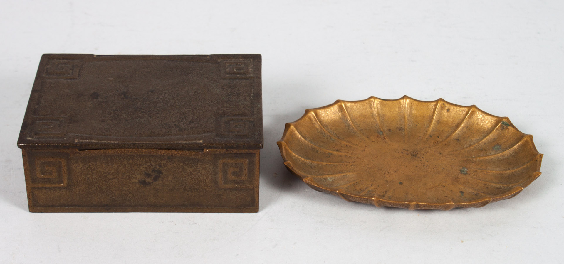 Appraisal: Tiffany bronze cigarette box and pin dish early th century