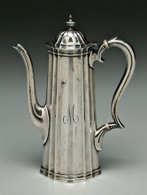 Appraisal: Tiffany sterling coffeepot tall tapering cartouche form urn finial C-scroll