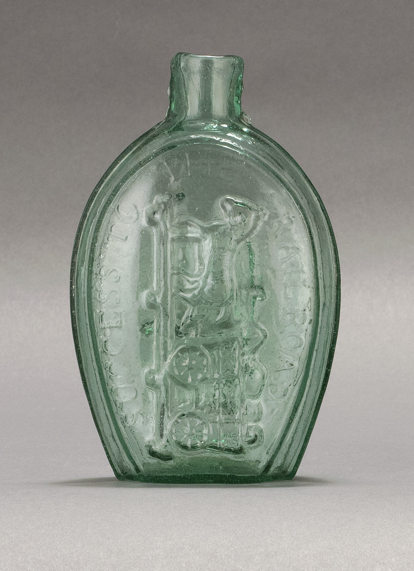 Appraisal: HISTORICAL BLOWN-MOLDED GLASS FLASK th CenturyMcKearin GV- in medium green