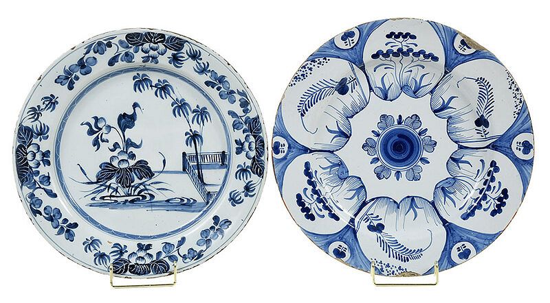 Appraisal: Two Large Blue and White Delft Chargers English Dutch possibly