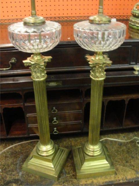 Appraisal: Pair of Crystal Bronze Column Form Lamps From a Greenwich