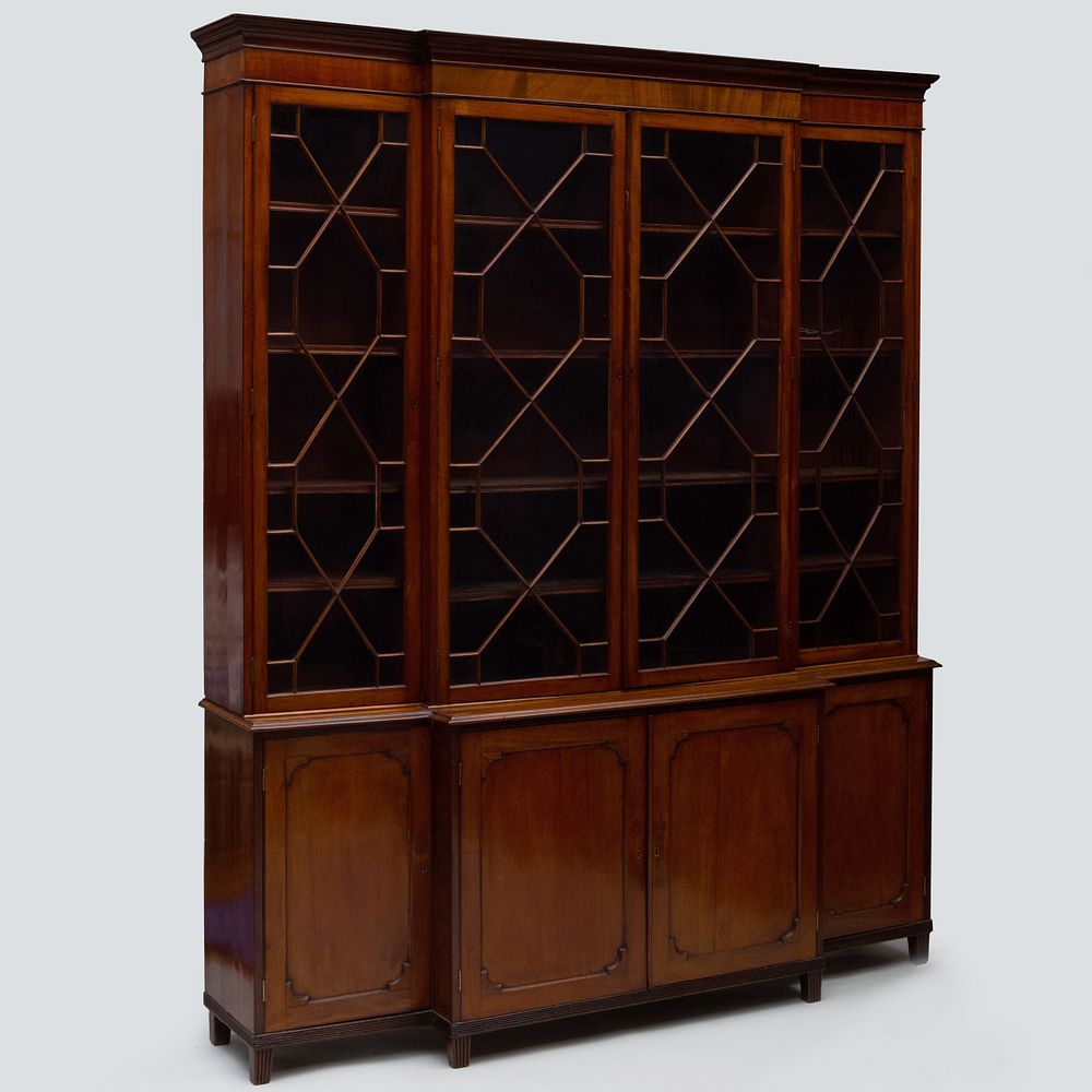 Appraisal: George III Mahogany Breakfront Bookcase In two parts the molded