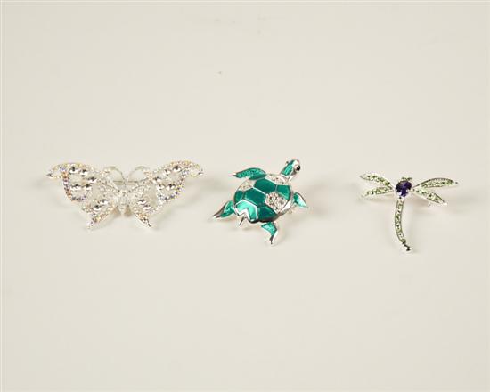 Appraisal: Three Fashion Brooches with crystals and enameling a butterfly a