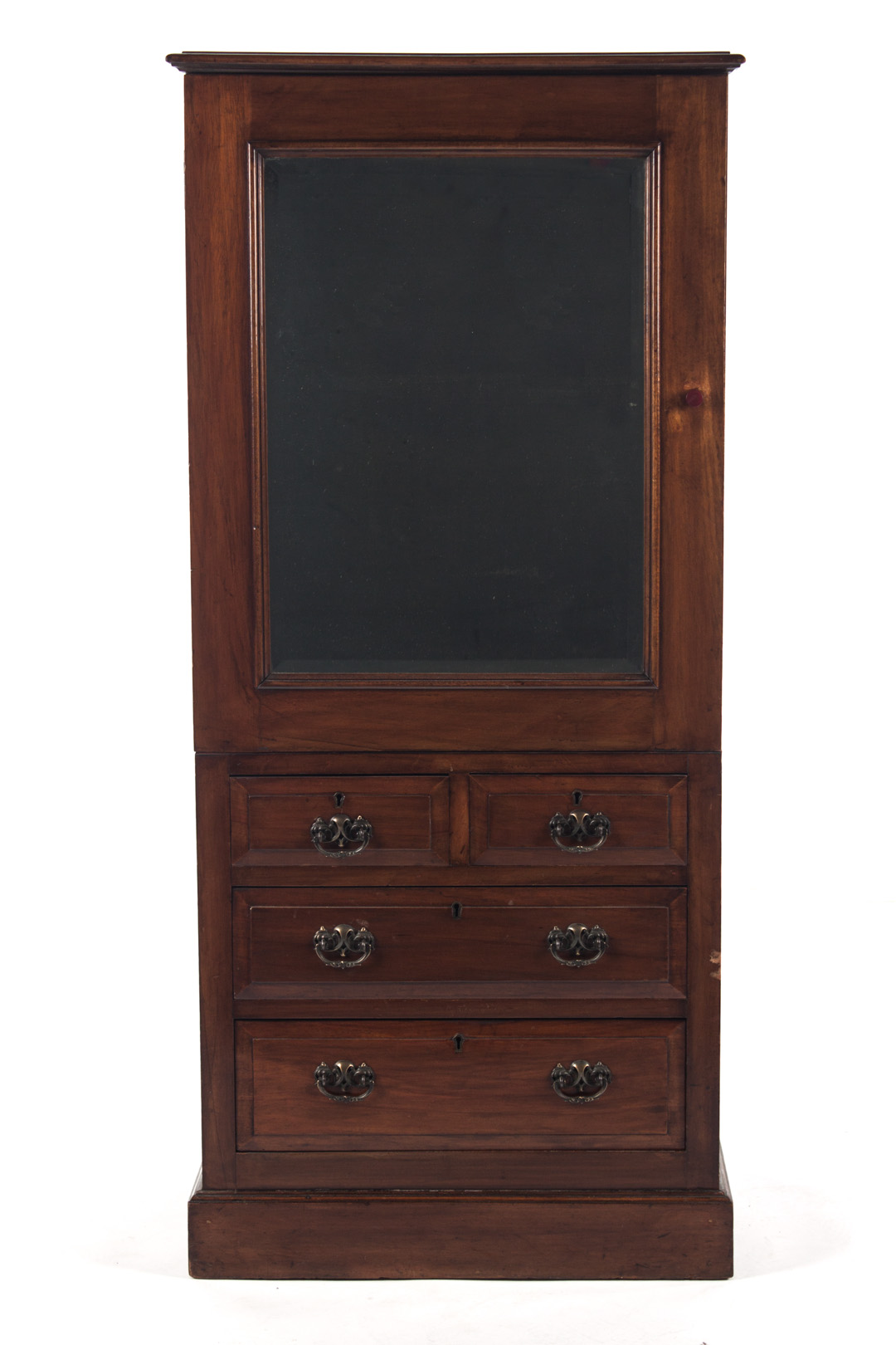 Appraisal: Victorian walnut cabinet with mirrored door late th century beveled