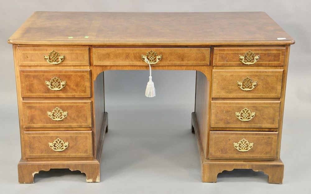 Appraisal: Baker burlwood kneehole desk chips on feet ht in top