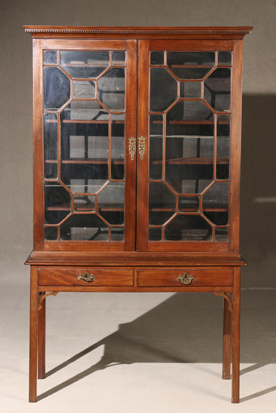 Appraisal: George III Style Mahogany Bookcase-on-Stand Mid- th Century Brasses replaced