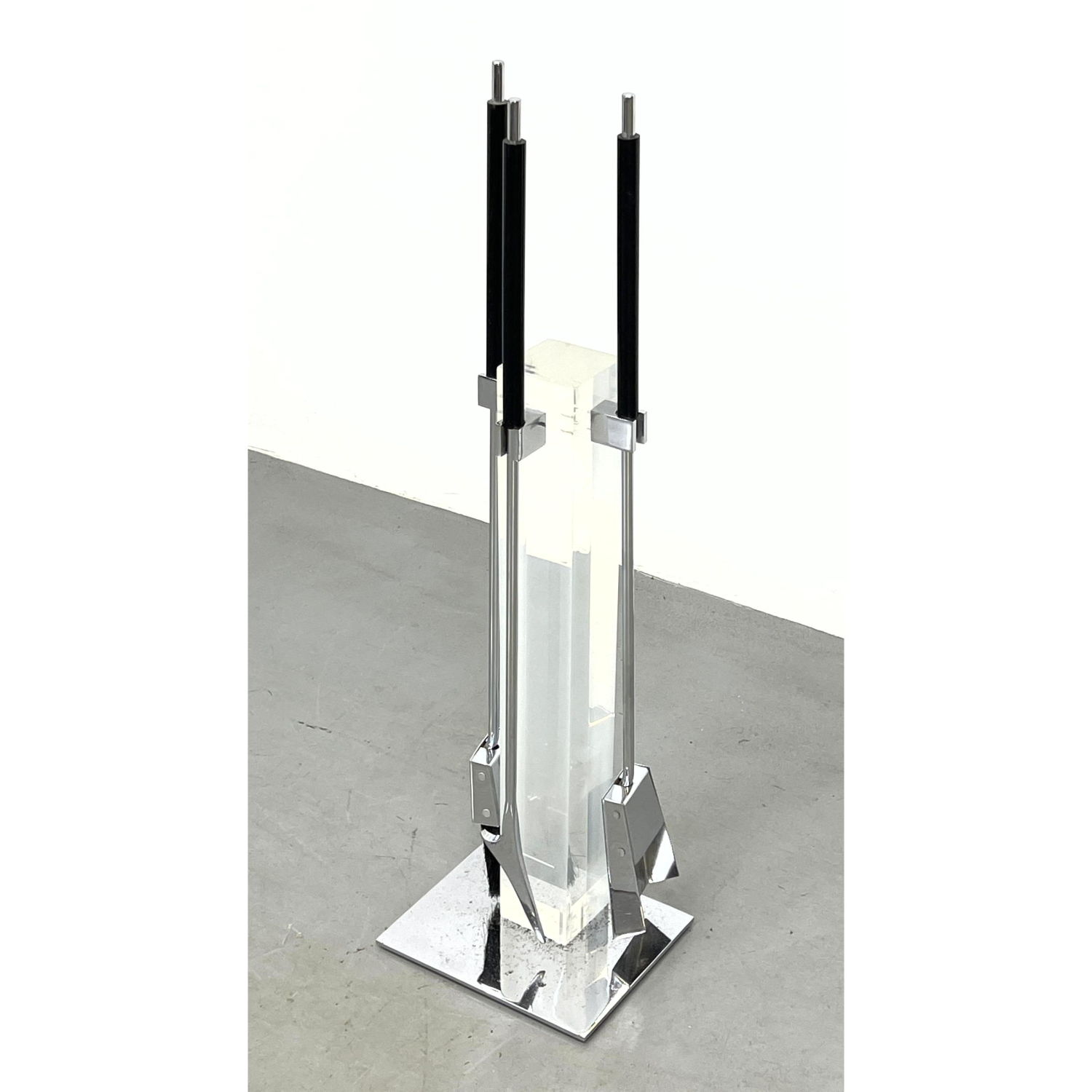 Appraisal: Alessandro ALBRIZZI Lucite Chrome Stand Fireplace Tools Square Lucite Column