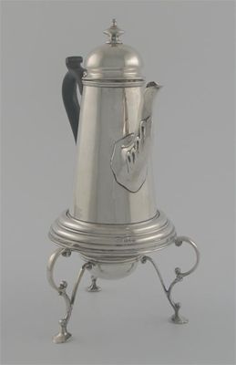 Appraisal: An Edwardian small coffee pot on three-legged stand plain tapering