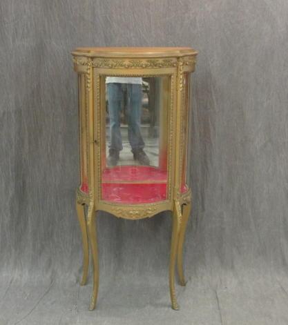 Appraisal: Louis XV Style Giltwood Curved Glass Vitrine with Carved Flower