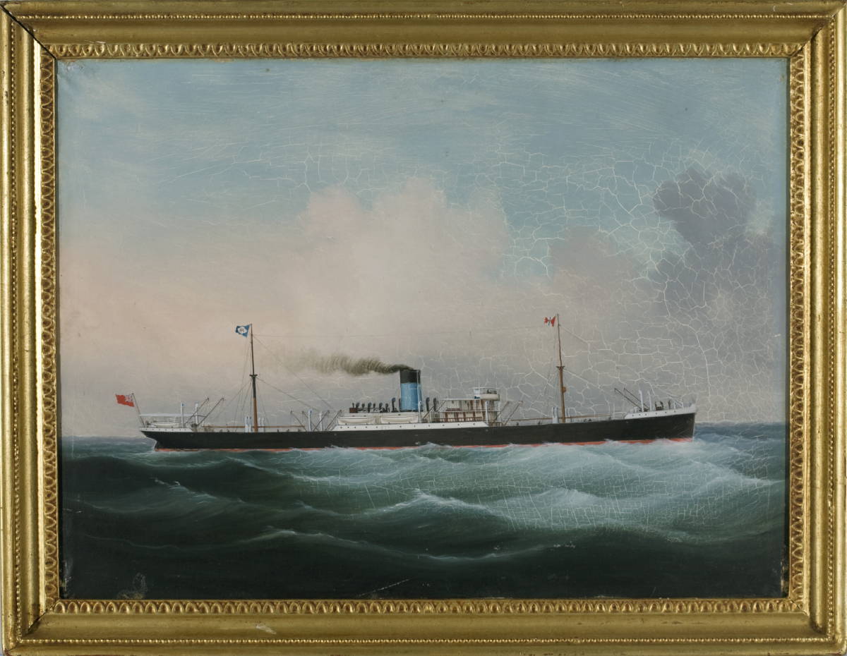 Appraisal: CHINA TRADE PORTRAIT OF A BRITISH STEAMSHIP Oil on canvas