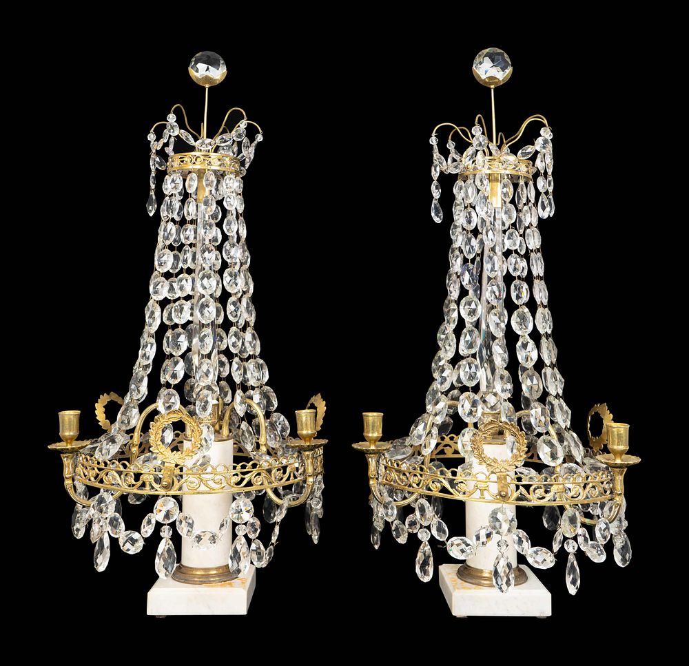 Appraisal: A Pair of Continental Neoclassical Style Gilt-Metal and Marble Candelabra