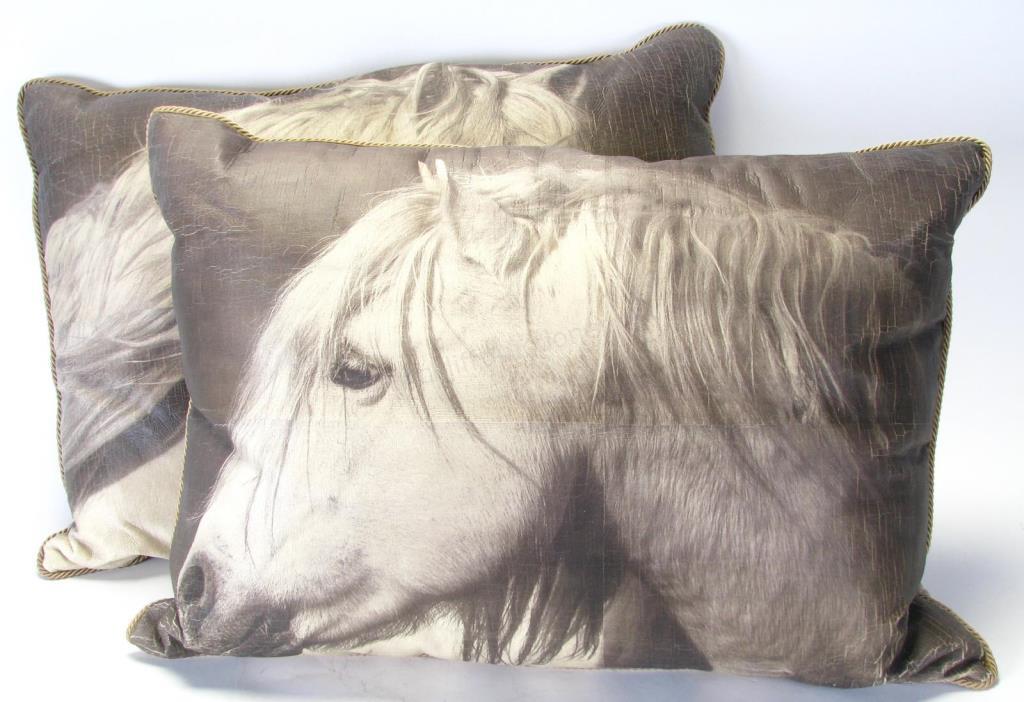 Appraisal: Pair of Pulvermacher Designs Horse Pillows decorative gray linen pillow