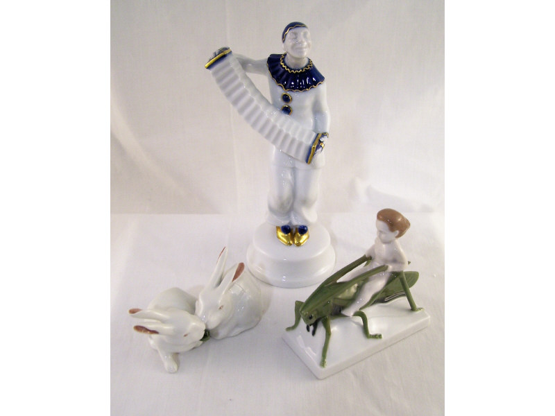 Appraisal: pc Porcelain Figural Lot Includes Rosenthal clown white porcelain with