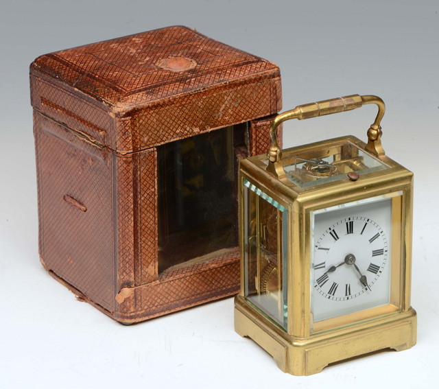 Appraisal: A TH CENTURY FRENCH CARRIAGE CLOCK with white enamel Roman