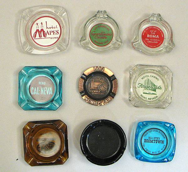 Appraisal: Casino advertising cigarette trays Quantity of glass advertising trays depicting