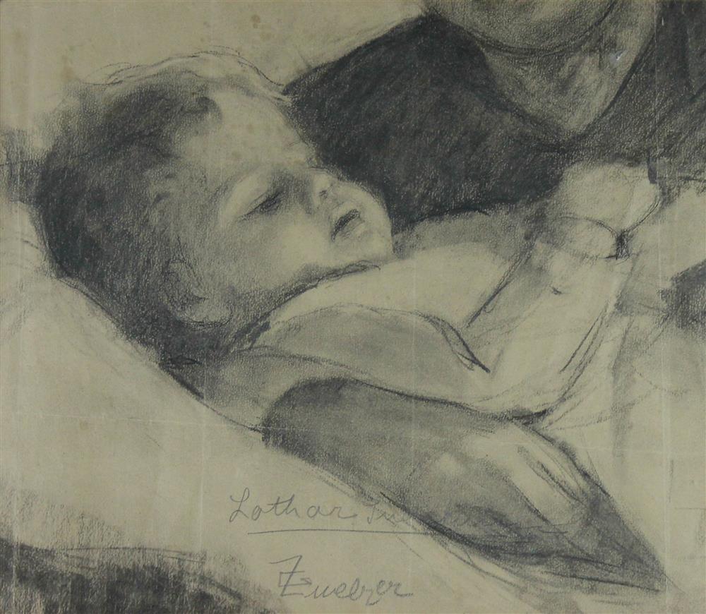 Appraisal: GERTRUD ZUELZER - SLEEPING BABY - LOTHAR SUDEKUM Black chalk