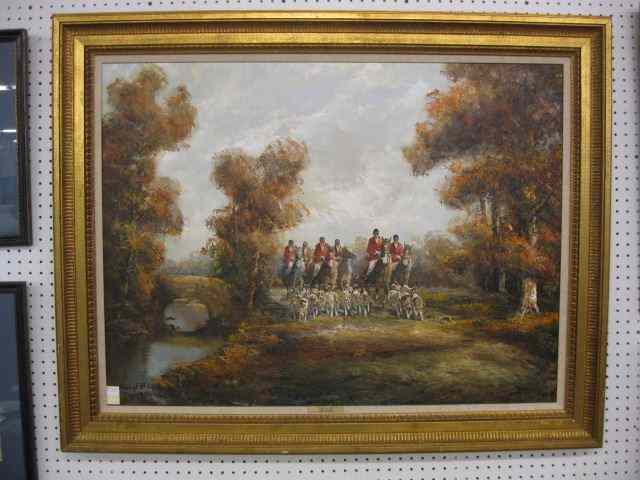 Appraisal: Curd Heyden Oil ''Tracking'' Fox Huntscene on canvas listed artist