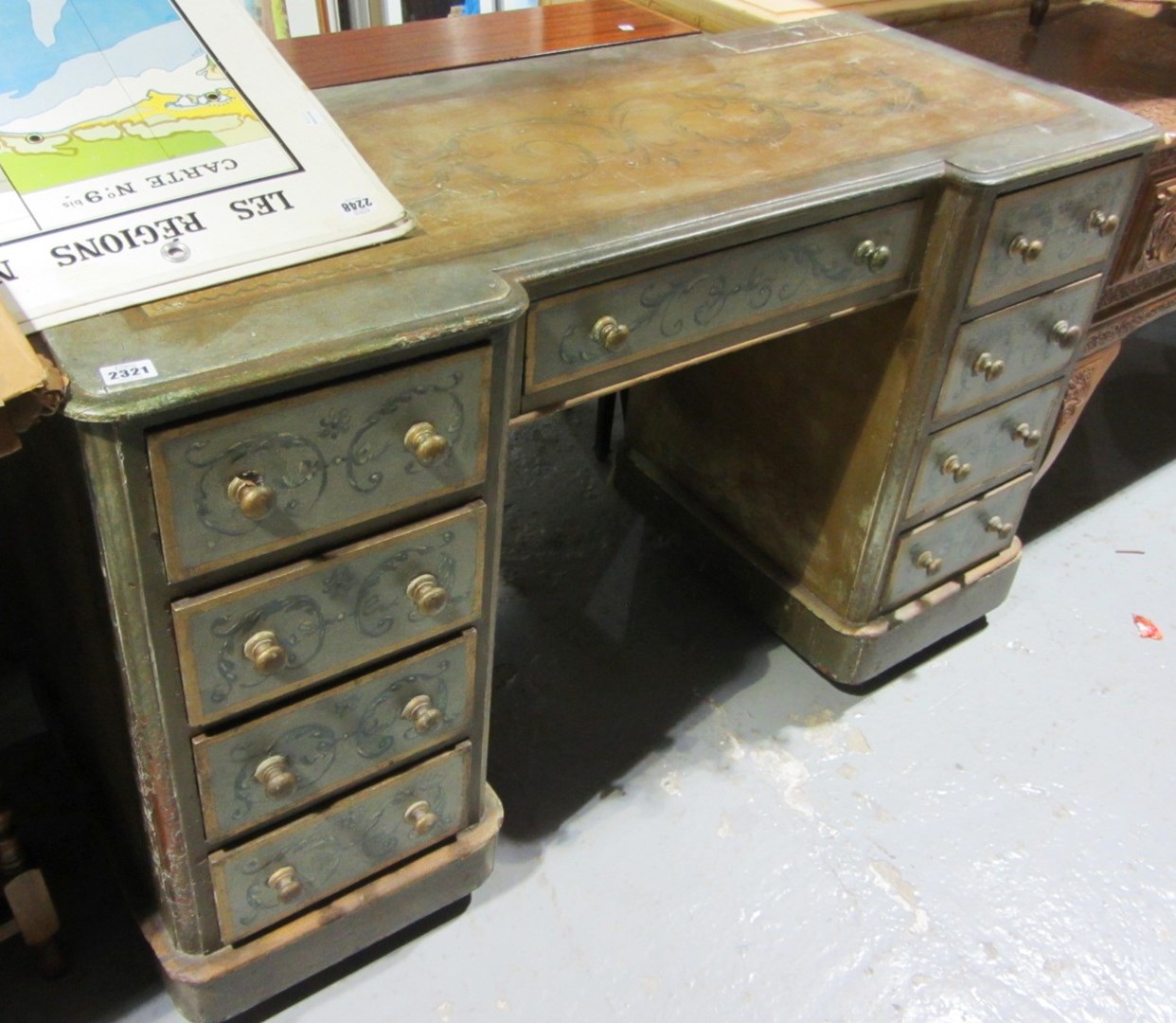 Appraisal: A th century painted pine desk pedestal desk