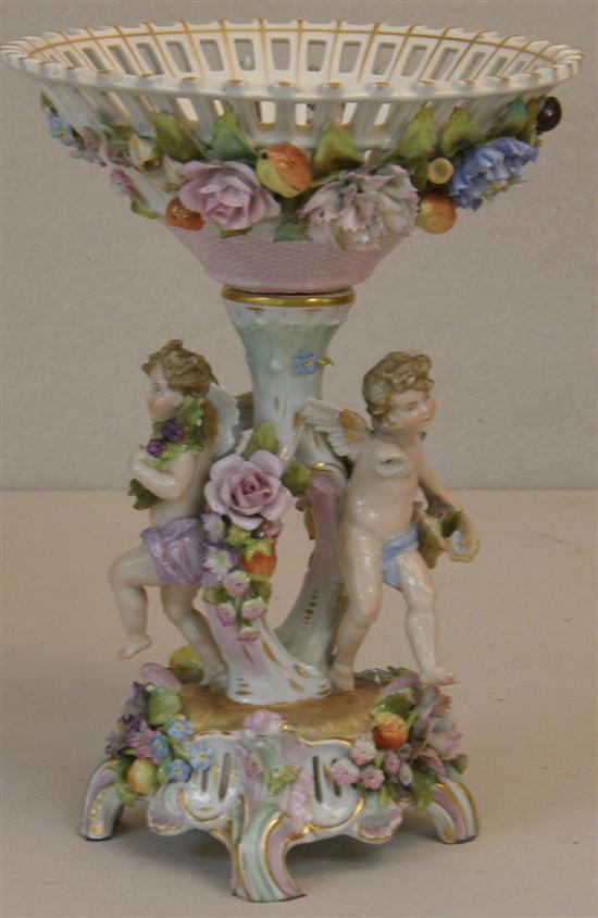 Appraisal: Early th century Dresden porcelain centre-piece with pierced and floral