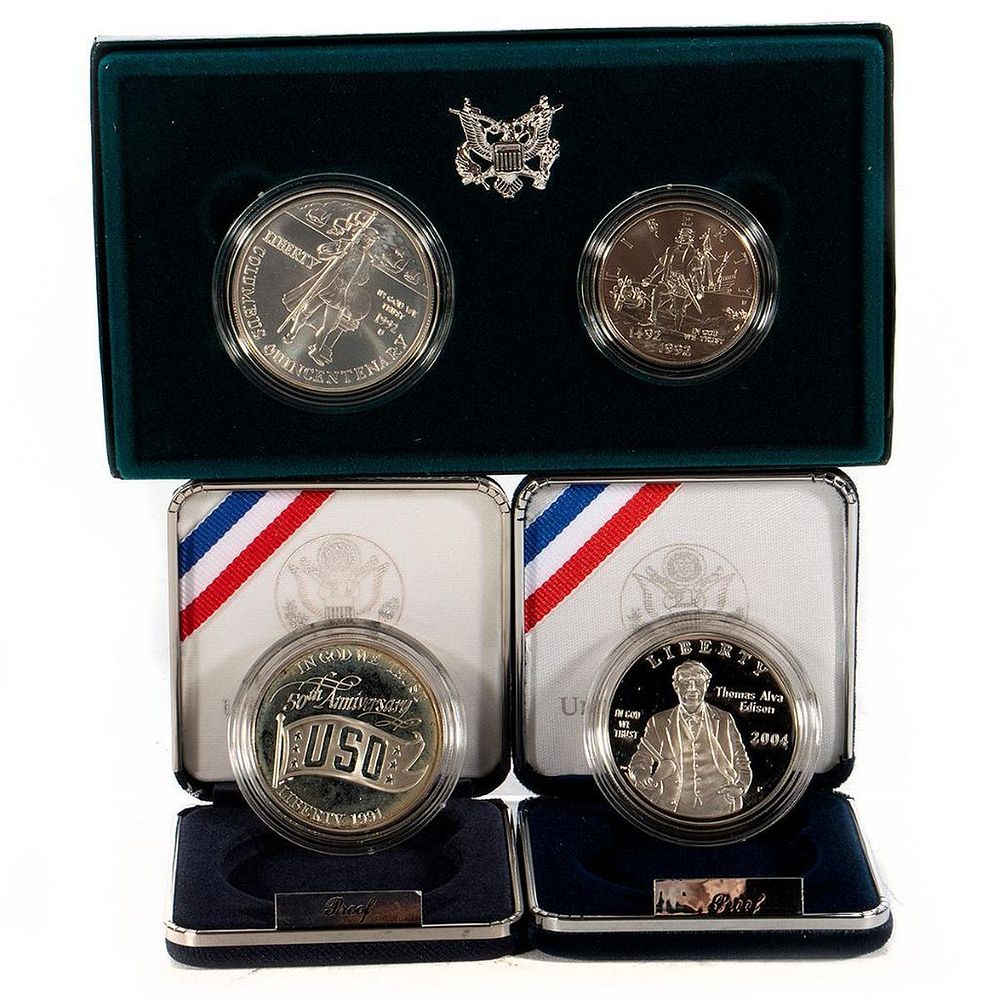 Appraisal: Columbus Thomas Edison USO Silver Dollar Columbus Quincentenaries' Two-Coin Proof