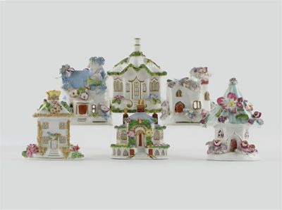 Appraisal: Six English porcelain models of cottages three Coalport encrusted with