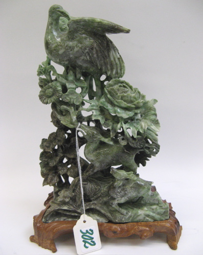 Appraisal: HAND CARVED CHINESE JADE FIGURAL GROUP Green shading to dark