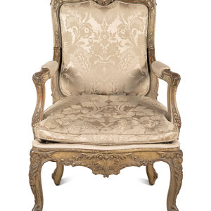 Appraisal: A Louis XV Style Carved and Gray-Painted Fauteuil Late th