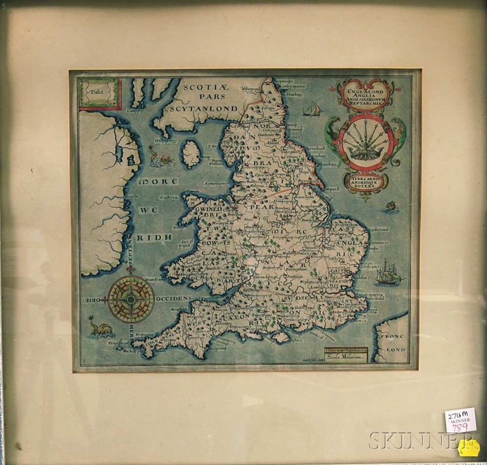 Appraisal: Framed Hand-colored Map of England Englalond Anglia Anglosaxonum Heptarchia drawn