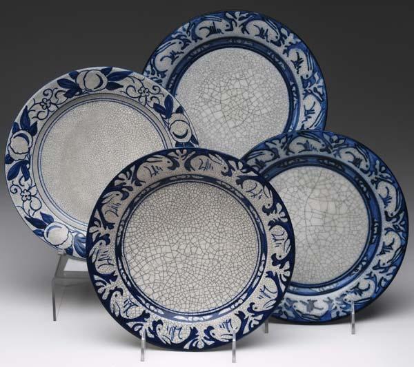 Appraisal: DEDHAM Four Crackleware plates three in the Clockwise Rabbit pattern