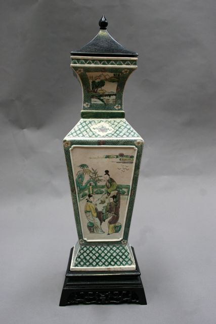 Appraisal: A Chinese famille verte tapered square form vase in Kanf