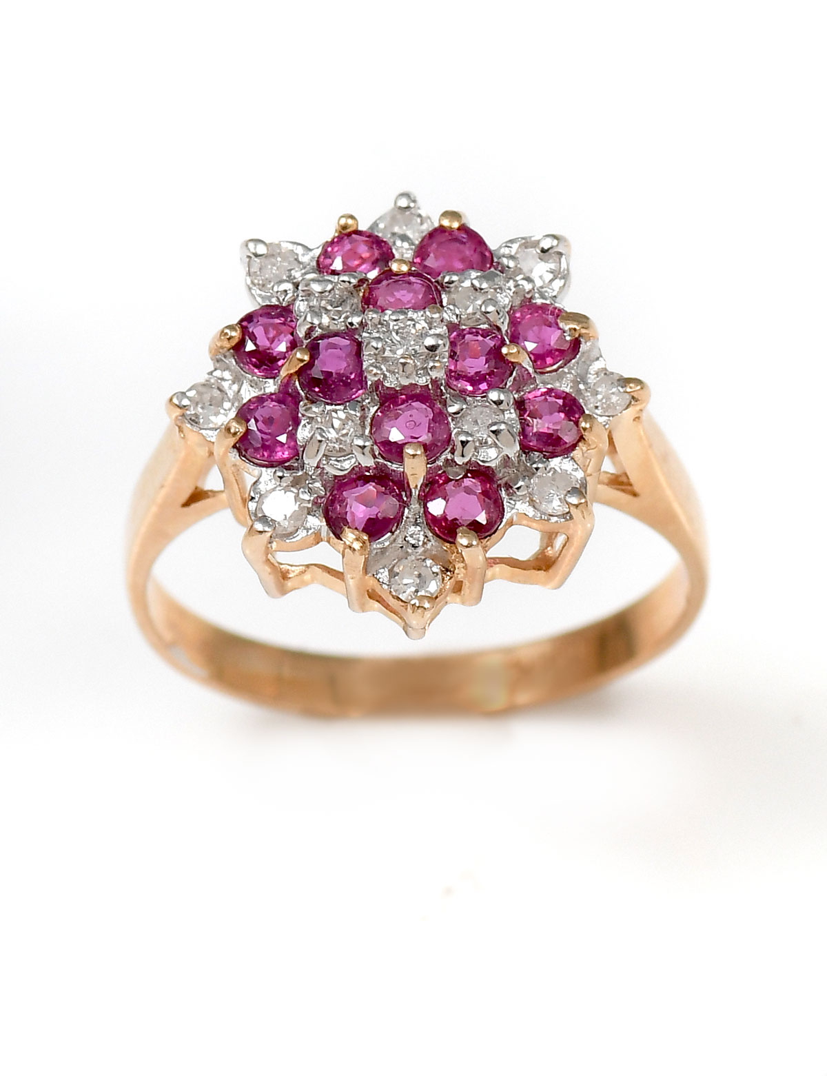 Appraisal: K RUBY DIAMOND RING K yellow gold diamond ring contains